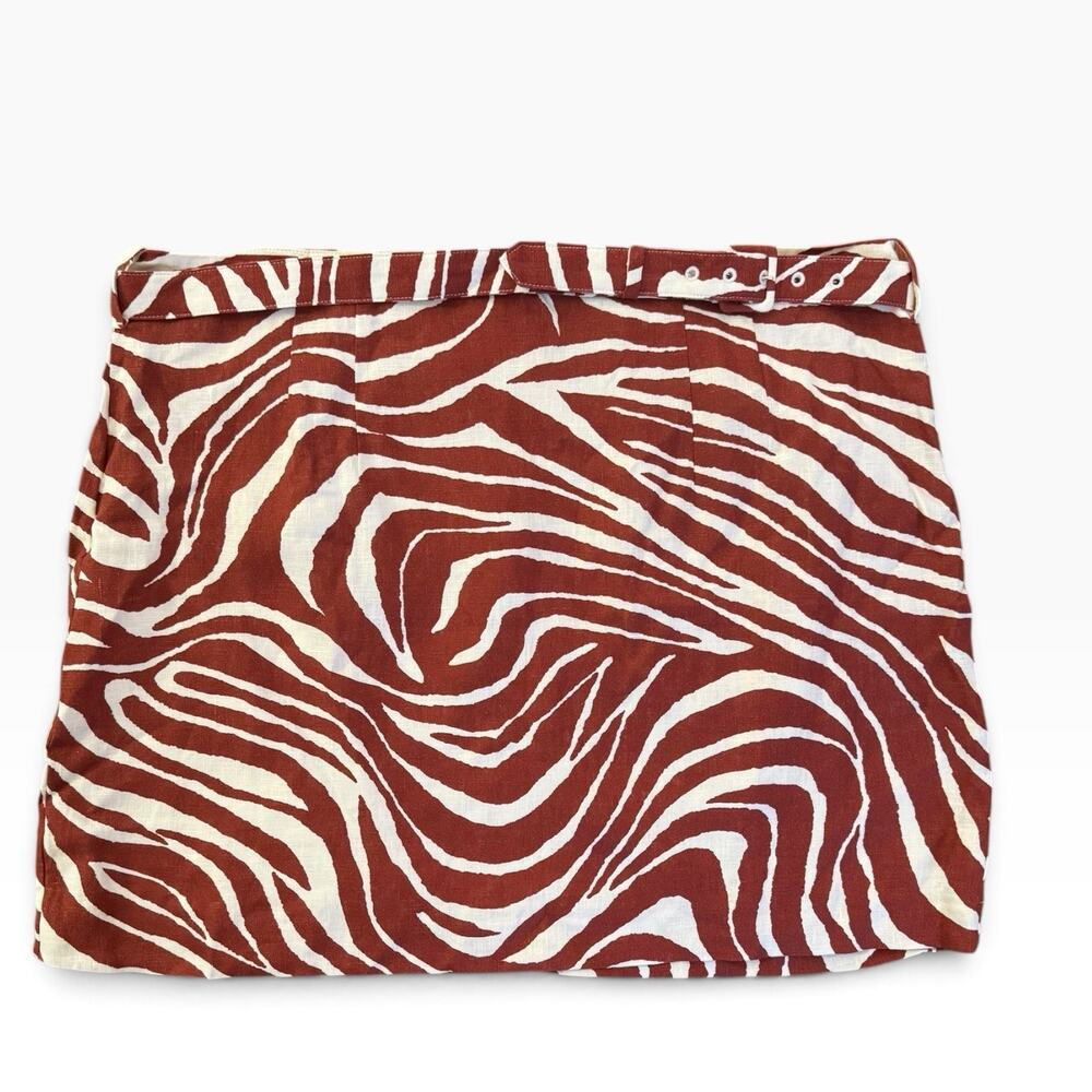 NWT Banana Republic Brown Animal Print Belted Linen Mini Skirt Women’s Size 20